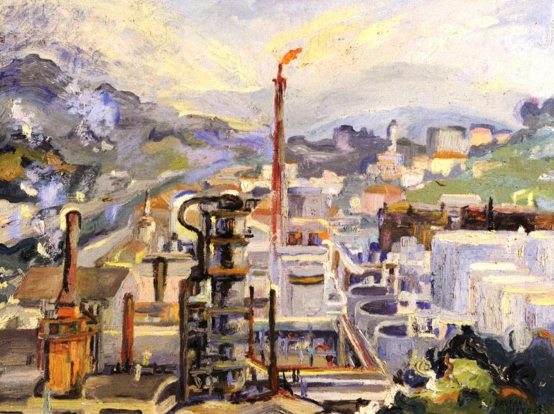 1963 paesaggio industriale della valpolcevera - olio su tela - 60x80 cm - firmato e datato in basso a destra - collezione privata